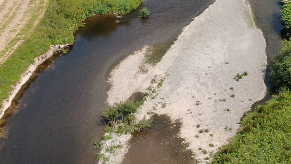 Aerial photo of the River Severn at Llandinam Gravels Nature Reserve