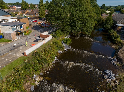 Aerial view of Ammanford Flood Risk Management Scheme