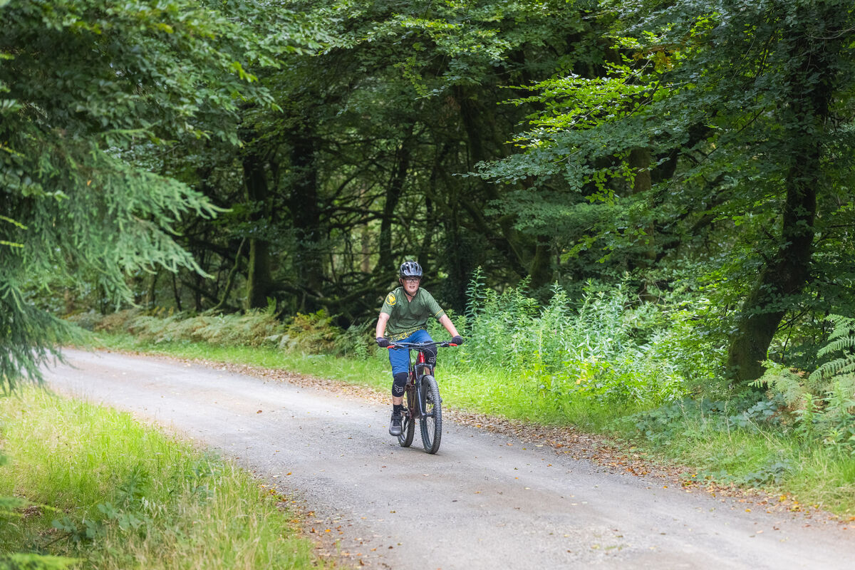 Girl on bike in forest